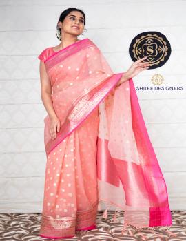 Pink Kora Banaras Saree