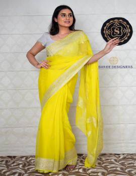 Yellow Chiffon Banaras Saree