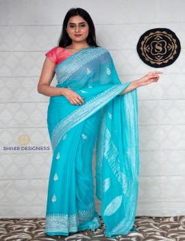 Blue Chiffon Banaras Saree