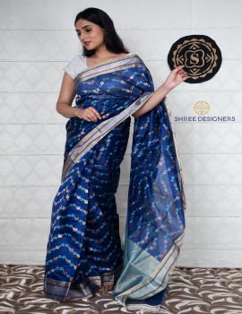 Blue Chanderi Saree