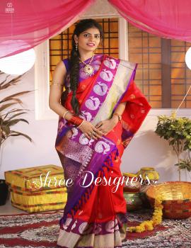 Red Gadwal saree