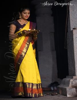 yellow kanchi pattu saree